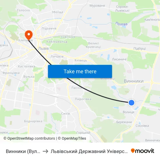 Винники (Вул. Шептицьких) to Львівський Державний Університет Безпеки Життєдіяльності map