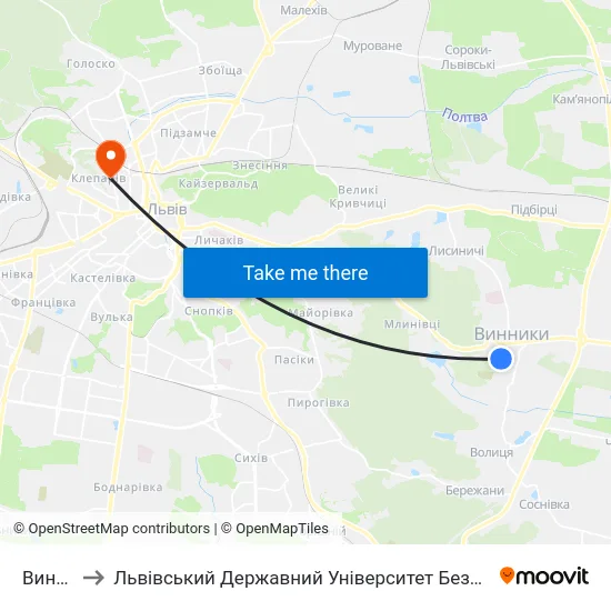 Винники to Львівський Державний Університет Безпеки Життєдіяльності map