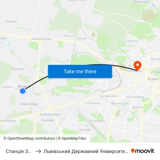 Станція Зимна Вода to Львівський Державний Університет Безпеки Життєдіяльності map