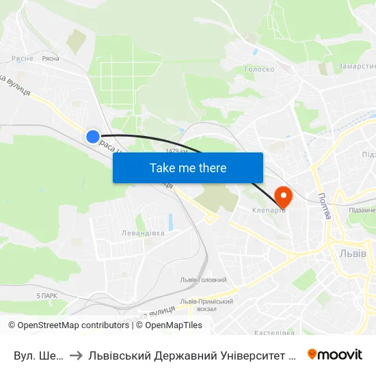 Вул. Шевченка to Львівський Державний Університет Безпеки Життєдіяльності map