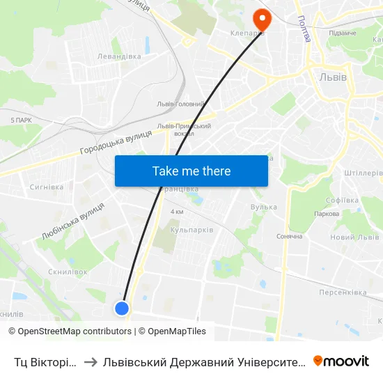 Тц Вікторія Гарденс to Львівський Державний Університет Безпеки Життєдіяльності map