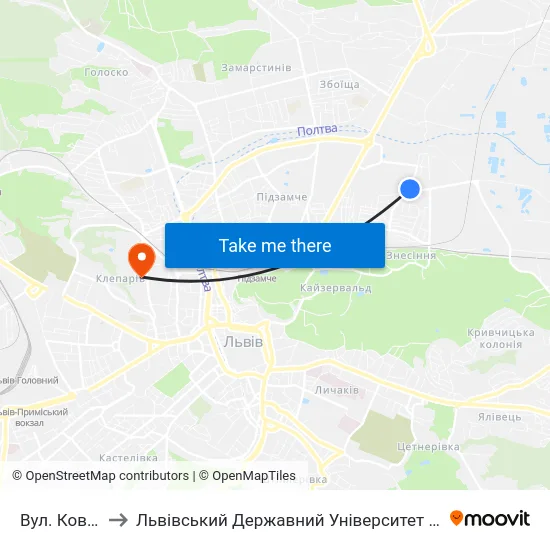 Вул. Ковельська to Львівський Державний Університет Безпеки Життєдіяльності map