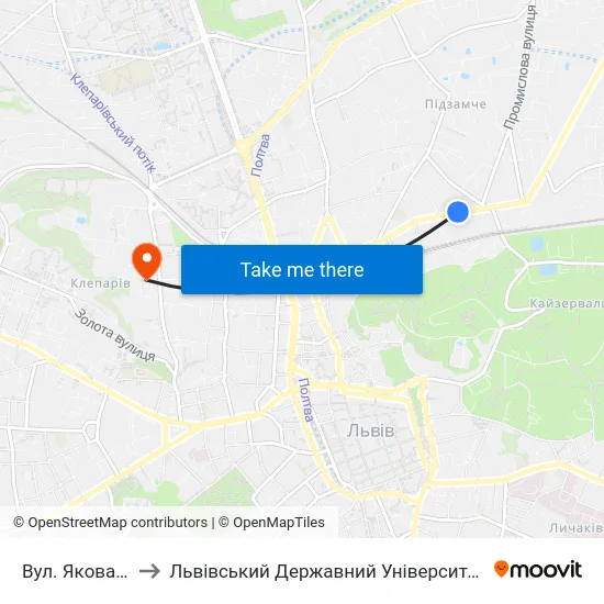 Вул. Якова Остряниці to Львівський Державний Університет Безпеки Життєдіяльності map