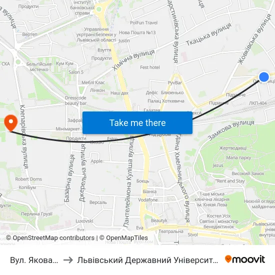 Вул. Якова Остряниці to Львівський Державний Університет Безпеки Життєдіяльності map