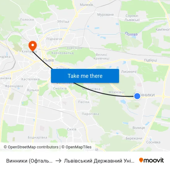 Винники (Офтальмологічна Поліклініка) to Львівський Державний Університет Безпеки Життєдіяльності map