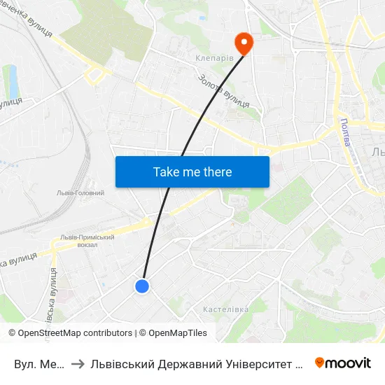 Вул. Мельника to Львівський Державний Університет Безпеки Життєдіяльності map