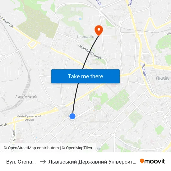 Вул. Степана Бандери to Львівський Державний Університет Безпеки Життєдіяльності map