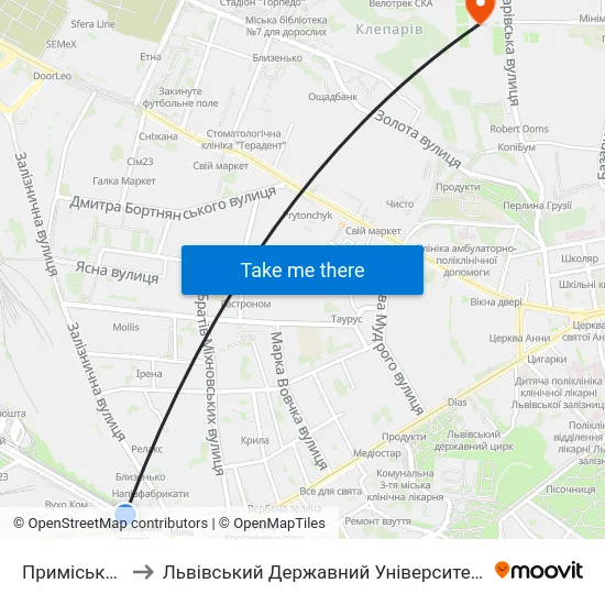 Приміський Вокзал to Львівський Державний Університет Безпеки Життєдіяльності map