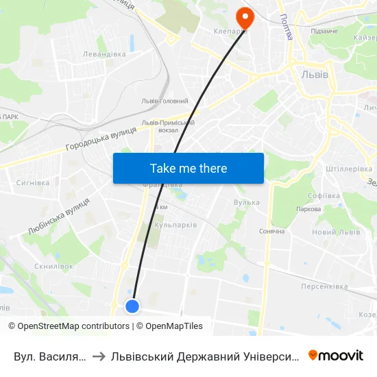 Вул. Василя Симоненка to Львівський Державний Університет Безпеки Життєдіяльності map
