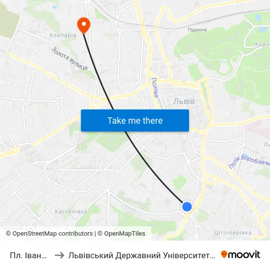 Пл. Івана Франка to Львівський Державний Університет Безпеки Життєдіяльності map