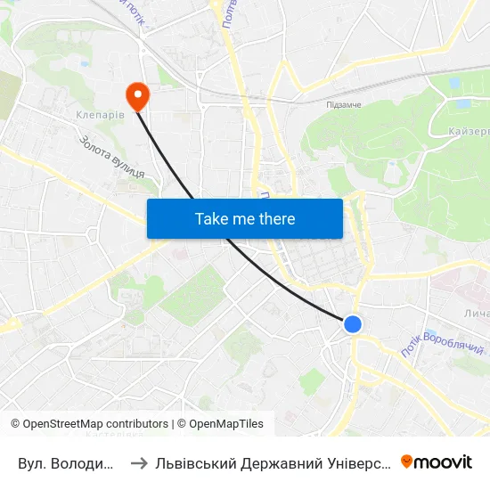 Вул. Володимира Шухевича to Львівський Державний Університет Безпеки Життєдіяльності map