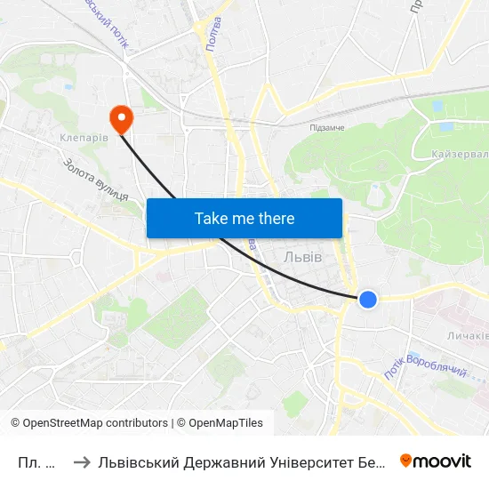 Пл. Митна to Львівський Державний Університет Безпеки Життєдіяльності map