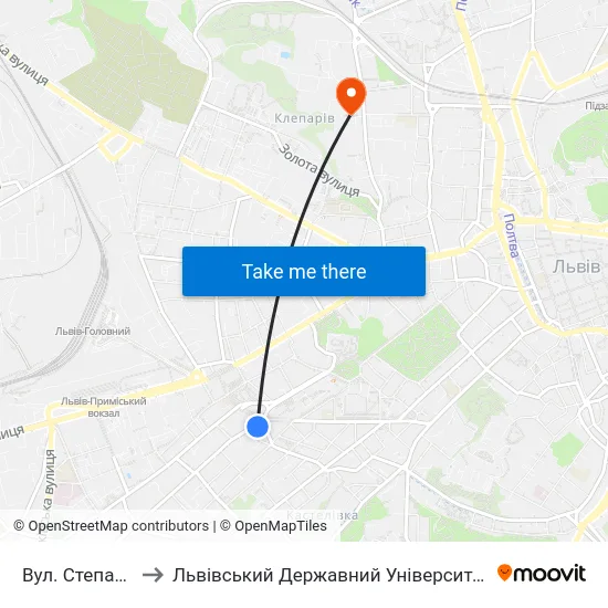 Вул. Степана Бандери to Львівський Державний Університет Безпеки Життєдіяльності map