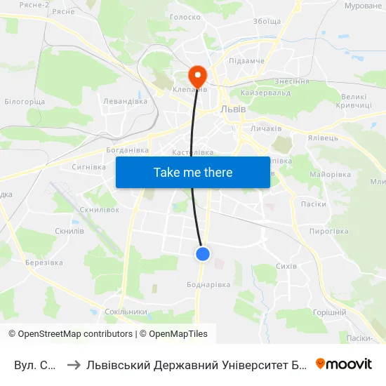 Вул. Скорини to Львівський Державний Університет Безпеки Життєдіяльності map