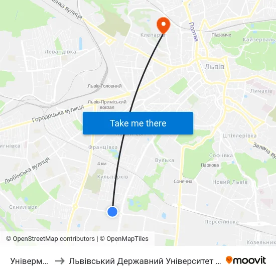 Універмаг Океан to Львівський Державний Університет Безпеки Життєдіяльності map