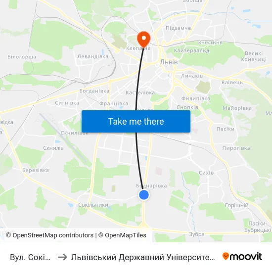Вул. Сокільницька to Львівський Державний Університет Безпеки Життєдіяльності map