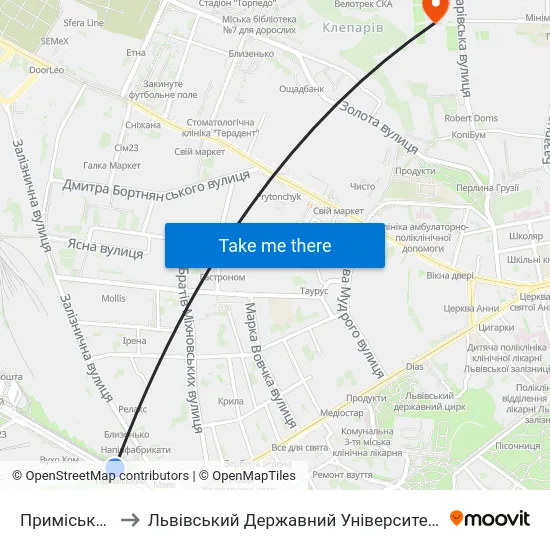 Приміський Вокзал to Львівський Державний Університет Безпеки Життєдіяльності map