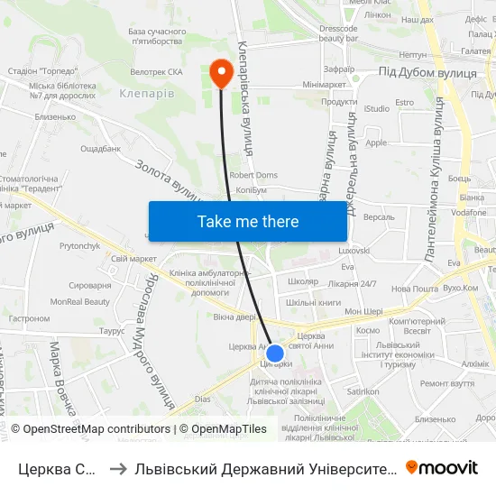 Церква Святої Анни to Львівський Державний Університет Безпеки Життєдіяльності map