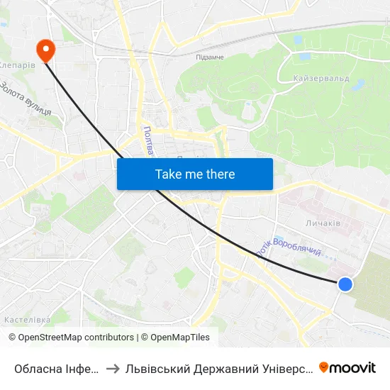 Обласна Інфекційна Лікарня to Львівський Державний Університет Безпеки Життєдіяльності map