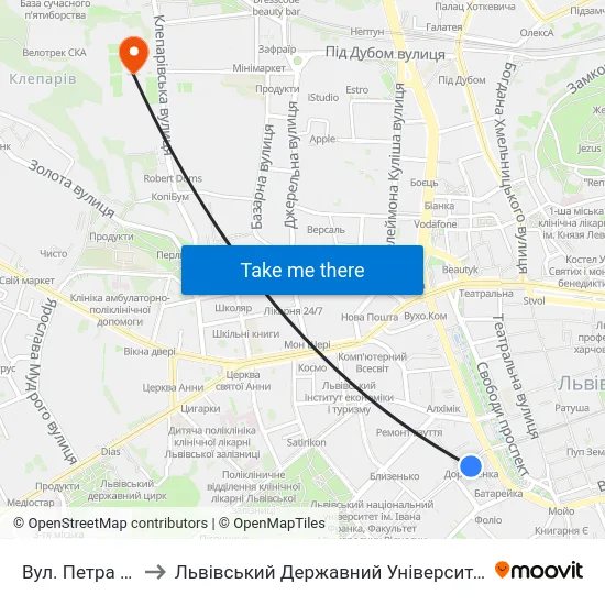 Вул. Петра Дорошенка to Львівський Державний Університет Безпеки Життєдіяльності map