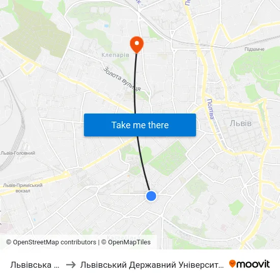 Львівська Політехніка to Львівський Державний Університет Безпеки Життєдіяльності map