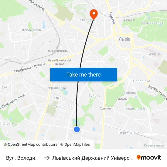 Вул. Володимира Великого to Львівський Державний Університет Безпеки Життєдіяльності map