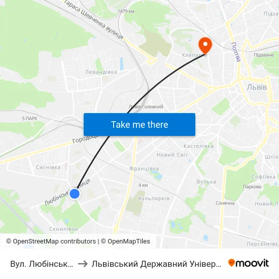 Вул. Любінська / Виговського to Львівський Державний Університет Безпеки Життєдіяльності map