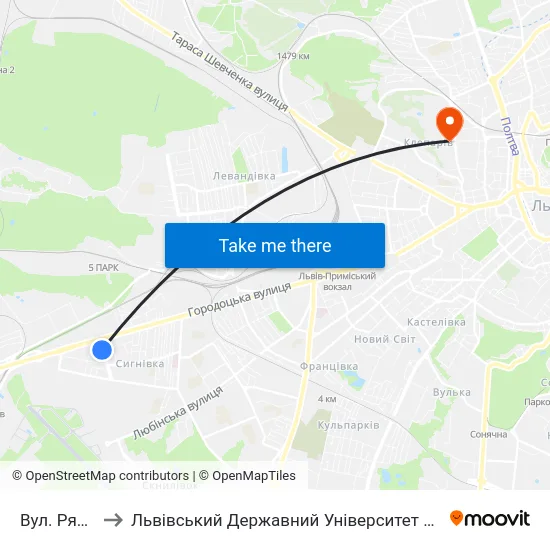 Вул. Ряшівська to Львівський Державний Університет Безпеки Життєдіяльності map