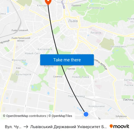 Вул. Чукаріна to Львівський Державний Університет Безпеки Життєдіяльності map