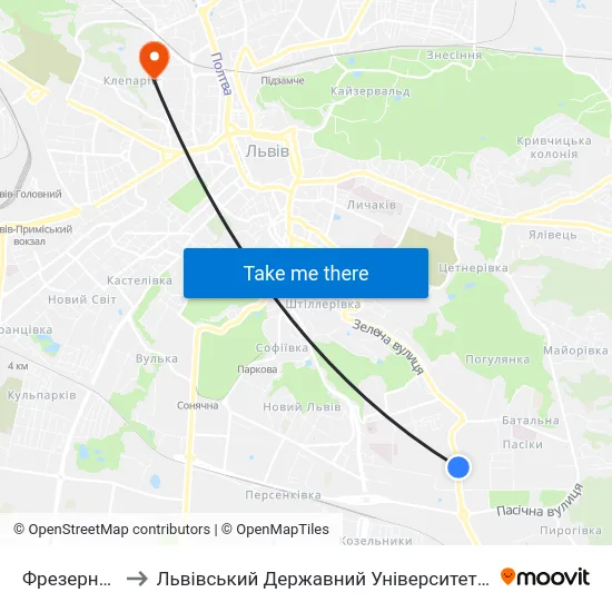 Фрезерний Завод to Львівський Державний Університет Безпеки Життєдіяльності map