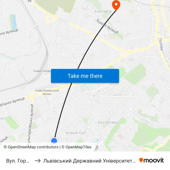 Вул. Гординських to Львівський Державний Університет Безпеки Життєдіяльності map