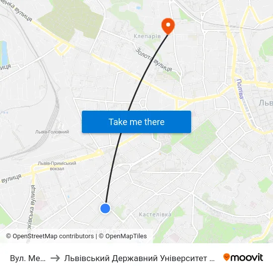 Вул. Мельника to Львівський Державний Університет Безпеки Життєдіяльності map