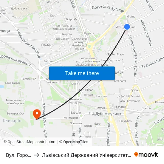 Вул. Городницька to Львівський Державний Університет Безпеки Життєдіяльності map