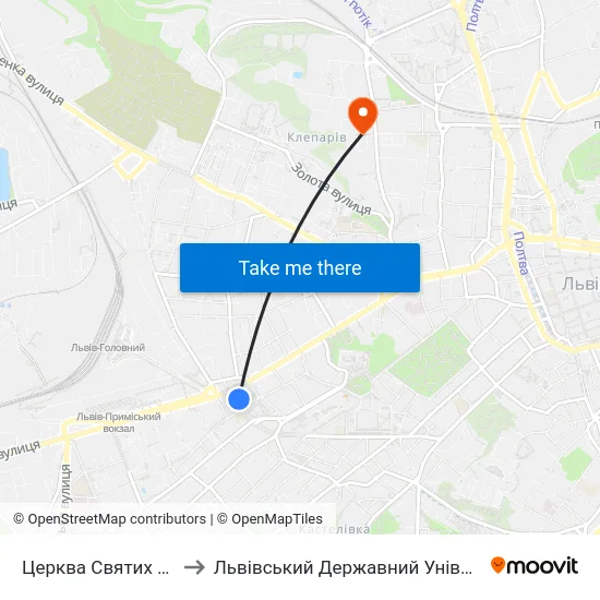 Церква Святих Ольги Та Єлизавети to Львівський Державний Університет Безпеки Життєдіяльності map