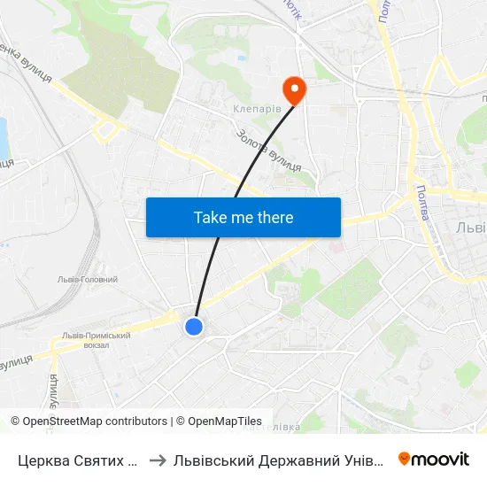 Церква Святих Ольги Та Єлизавети to Львівський Державний Університет Безпеки Життєдіяльності map