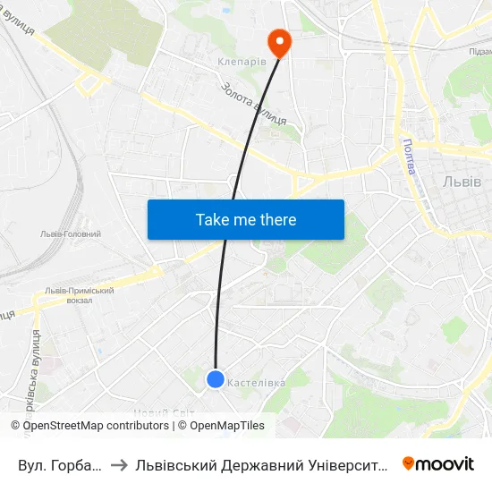 Вул. Горбачевського to Львівський Державний Університет Безпеки Життєдіяльності map