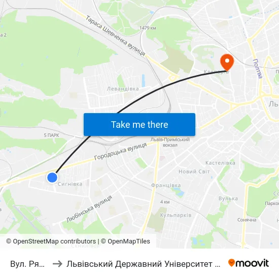 Вул. Ряшівська to Львівський Державний Університет Безпеки Життєдіяльності map