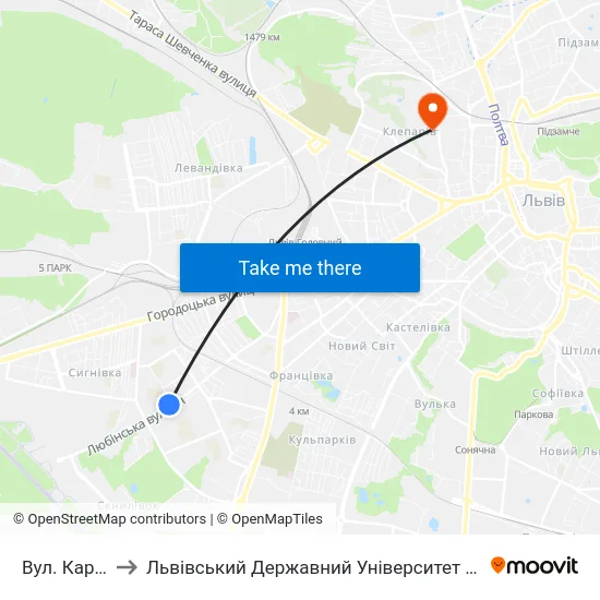 Вул. Караджича to Львівський Державний Університет Безпеки Життєдіяльності map
