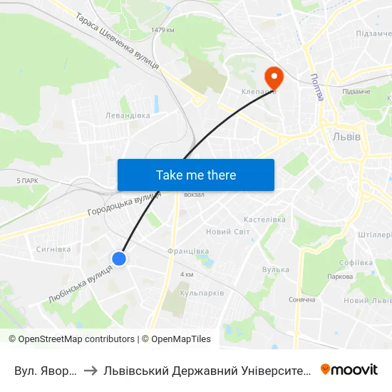 Вул. Яворницького to Львівський Державний Університет Безпеки Життєдіяльності map