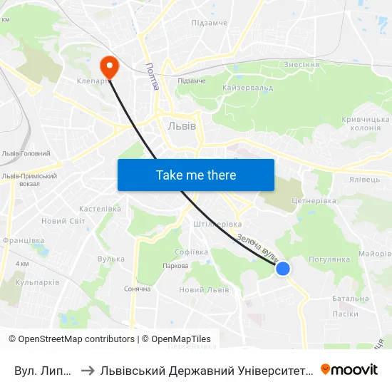Вул. Липова Алея to Львівський Державний Університет Безпеки Життєдіяльності map