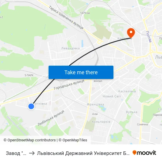 Завод "Лорта" to Львівський Державний Університет Безпеки Життєдіяльності map