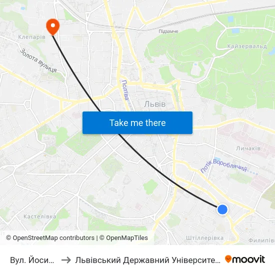 Вул. Йосипа Сліпого to Львівський Державний Університет Безпеки Життєдіяльності map