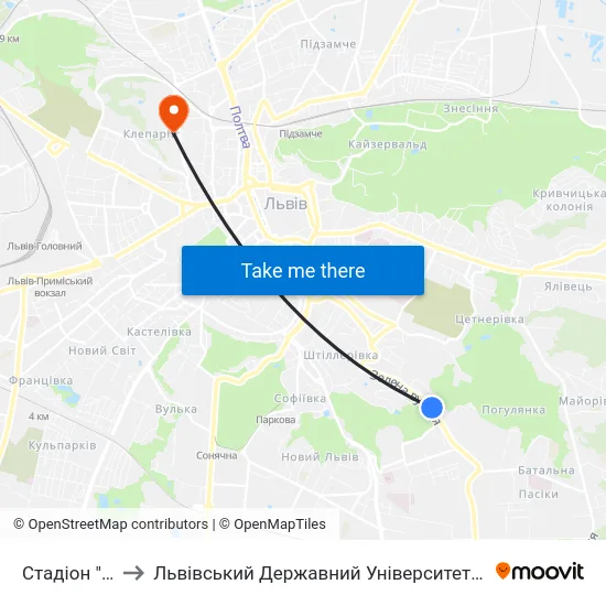 Стадіон "Україна" to Львівський Державний Університет Безпеки Життєдіяльності map