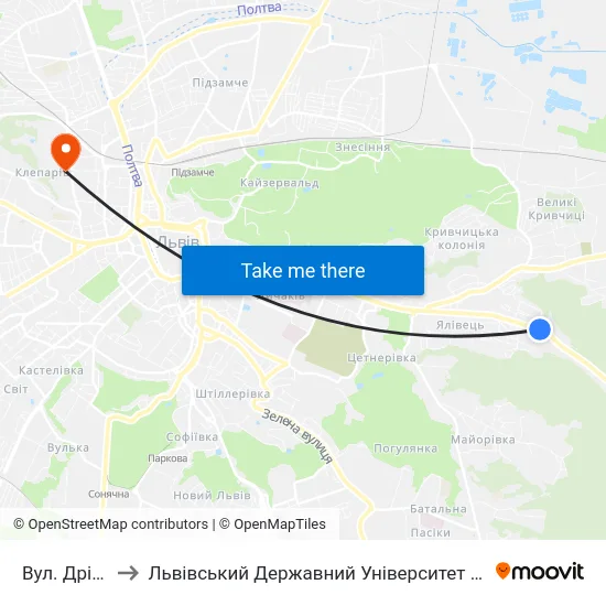Вул. Дріжджова to Львівський Державний Університет Безпеки Життєдіяльності map