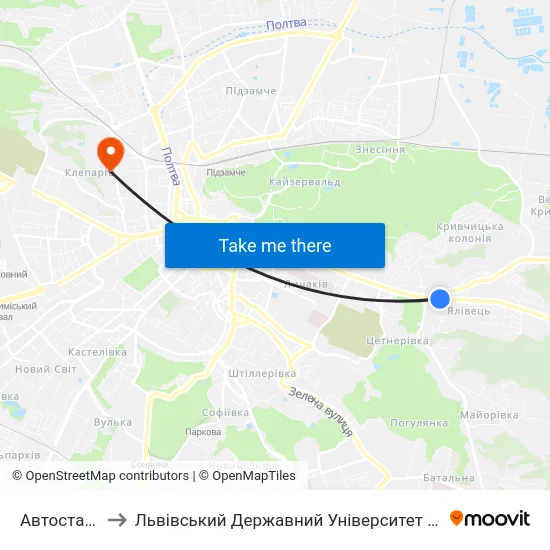 Автостанція №6 to Львівський Державний Університет Безпеки Життєдіяльності map