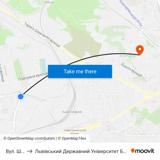 Вул. Широка to Львівський Державний Університет Безпеки Життєдіяльності map