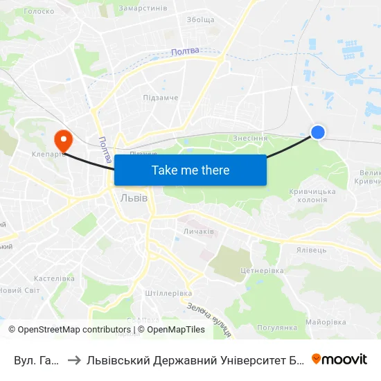 Вул. Гайдучка to Львівський Державний Університет Безпеки Життєдіяльності map
