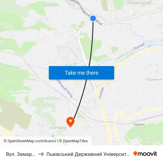 Вул. Замарстинівська to Львівський Державний Університет Безпеки Життєдіяльності map
