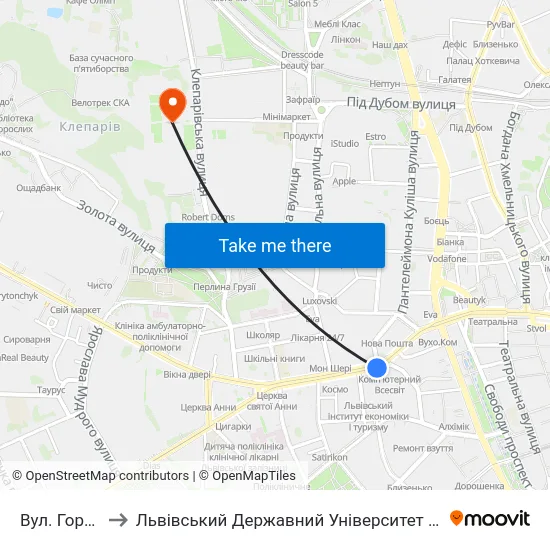 Вул. Городоцька to Львівський Державний Університет Безпеки Життєдіяльності map