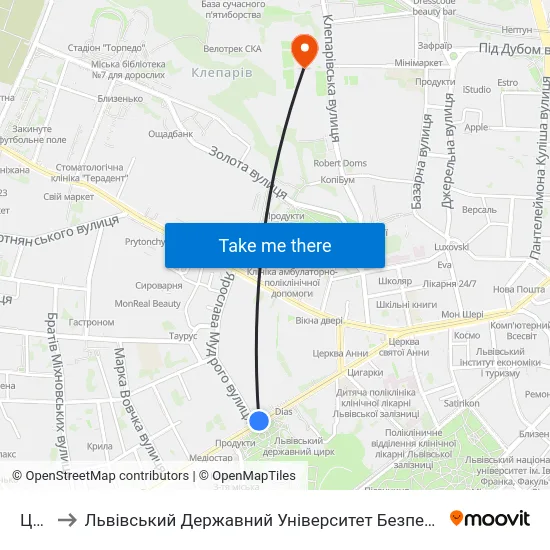 Цирк to Львівський Державний Університет Безпеки Життєдіяльності map